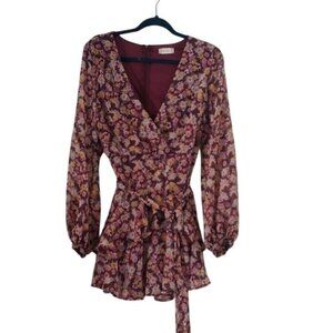 Altar'd State Womens Floral V-Neck Mini Dress Size M Long Sleeve Ruffle Boho‎